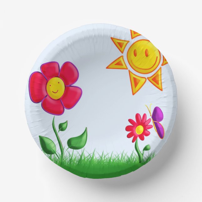 Sunny garden illustration paper plate (Front)