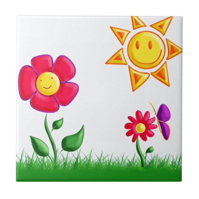 Sunny garden illustration tile (Front)