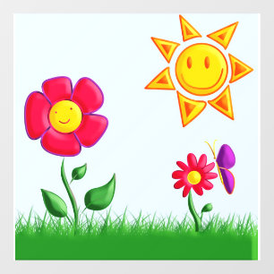 Sunny Garden Illustration Window Cling