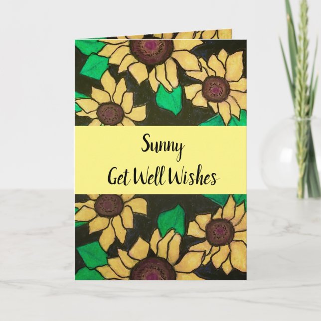 Sunny Get Well Wishes Sunflowers Bright Yellow Card (Front)