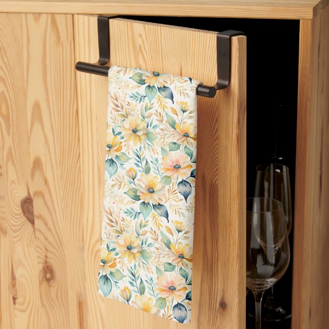 Sunny Gold Flowers Tea Towel (Thirds Fold)