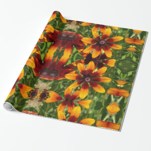 Sunny Golden Flowers Glossy Wrapping Paper