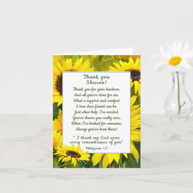 Sunny Golden Sunflowers Thank You Christian Friend Card (Small Plant)
