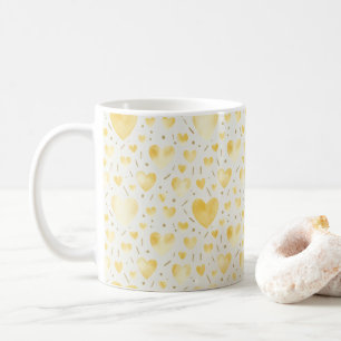 Sunny Golden Watercolor Hearts Coffee Mug