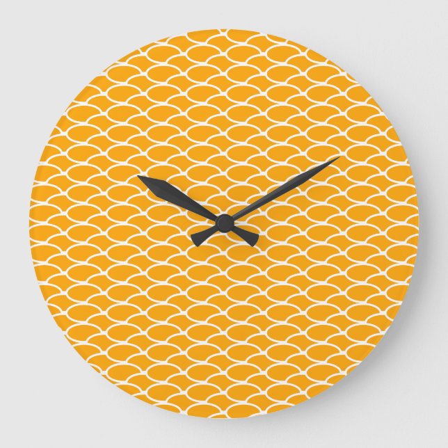 Sunny Golden Yellow White Ocean Waves Pattern Large Clock (Front)