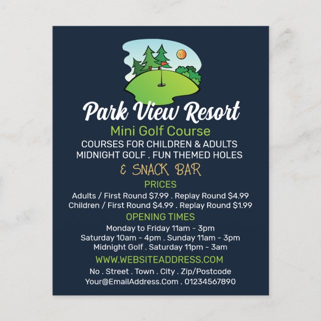 Sunny Golf Course, Mini Golf Course Advertising Flyer (Front)