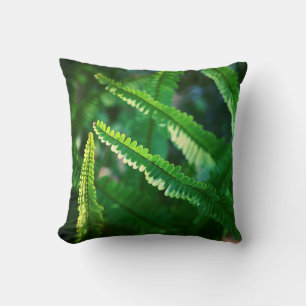 Sunny Green Fern Plant Leaves Cushion Throw Pillow