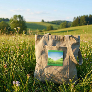 Sunny Green Field Landscape 15 Cm Square Badge