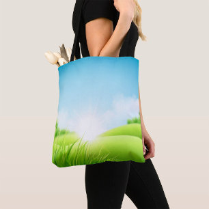Sunny Green Field Landscape Tote Bag