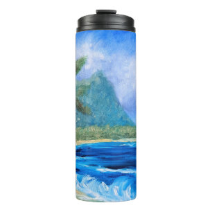 Sunny Hawaii Beach Painting Tropical Paradise Palm Thermal Tumbler