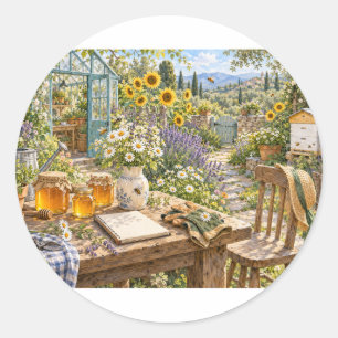 Sunny Honey Bee Garden Cottage Classic Round Sticker