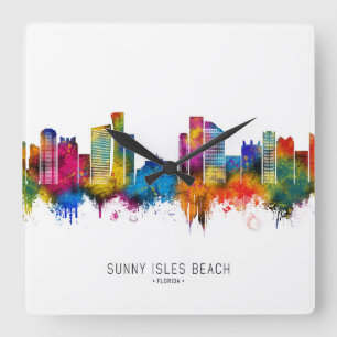 Sunny Isles Beach Florida Skyline Square Wall Clock