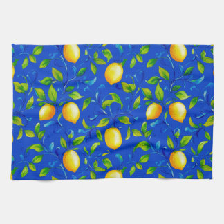 Sunny Italian garden lemons. Blue sky. Tea Towel