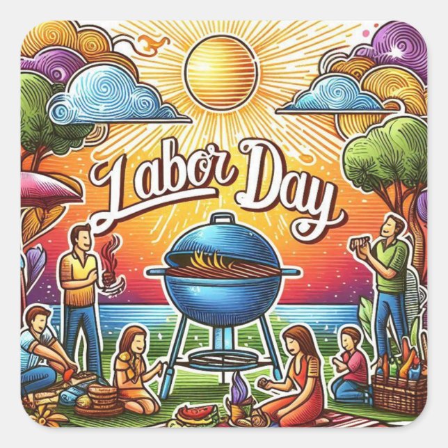 Sunny Labour Day Celebration Square Sticker (Front)