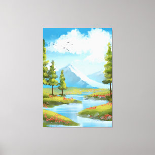 Sunny landscape with mountains canvas print