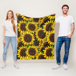 Sunny Large Sunflowers Pattern Fleece Blanket