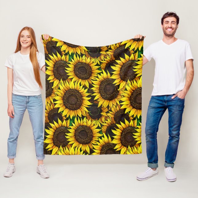 Sunny Large Sunflowers Pattern  Fleece Blanket (In Situ)