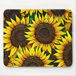 Sunny Large Sunflowers Pattern  Mouse Mat
