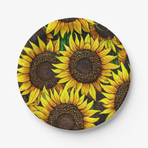 Sunny Large Sunflowers Pattern  Paper Plate