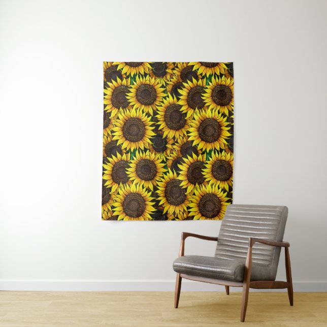 Sunny Large Sunflowers Pattern Tapestry (In Situ)