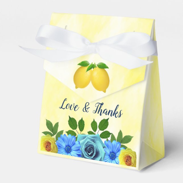 Sunny Lemon Floral Wedding Favour Box (Front Side)