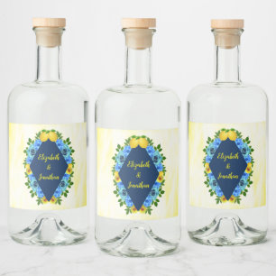Sunny Lemon Floral Wedding Liquor Bottle Label
