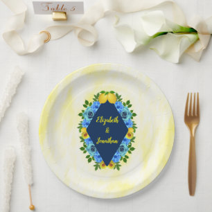 Sunny Lemon Floral Wedding Paper Plate