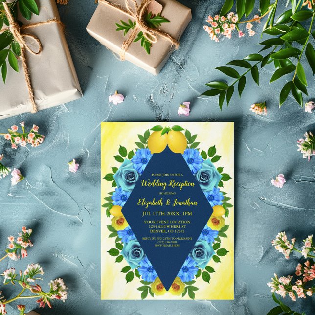 Sunny Lemon Floral Wedding Reception Invitation (Creator Uploaded)