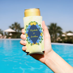 Sunny Lemon Floral Wedding Seltzer Can Cooler