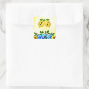 Sunny Lemon Floral Wedding Square Sticker