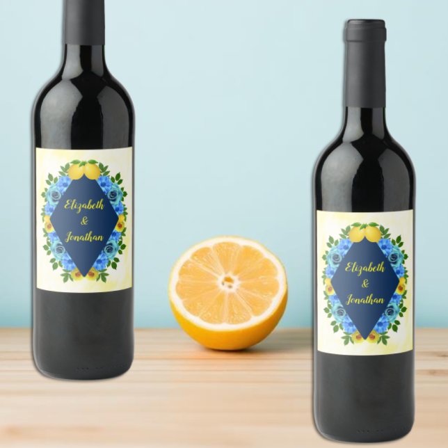 Sunny Lemon Floral Wedding Wine Label (Creator Uploaded)