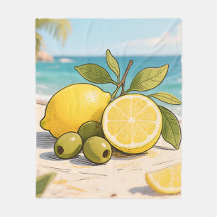 Sunny Lemon Olive Beachside Fresh Fleece Blanket