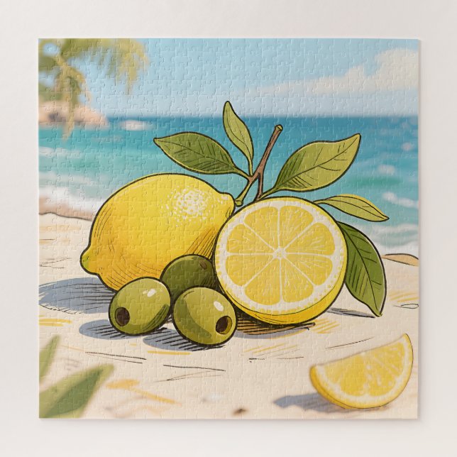 Sunny Lemon Olive Beachside Fresh Jigsaw Puzzle (Vertical)