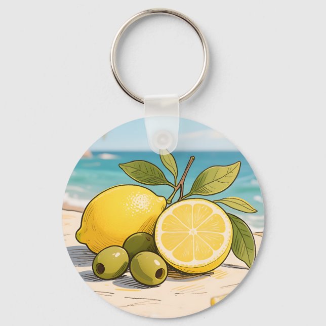 Sunny Lemon Olive Beachside Fresh Key Ring (Front)