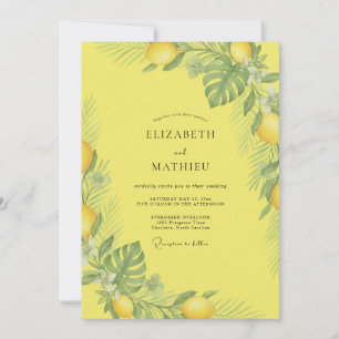 Sunny Lemon Tropical Eucalyptus Wedding Invitation