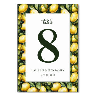 Sunny Lemon Wedding Table Number