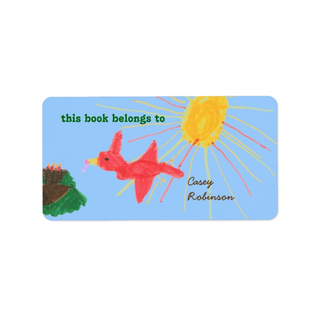 Sunny little bird personalised bookplate label (Front)