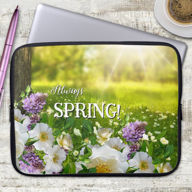 Sunny Meadow with Flowers Spring Laptop Sleeve (Gorgeous laptop sleeve featuring a sunny meadow with flowers. An eternal spring or summer design)