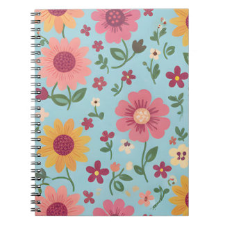 Sunny Meadows - Pink and Yellow Wildflower Pattern Notebook