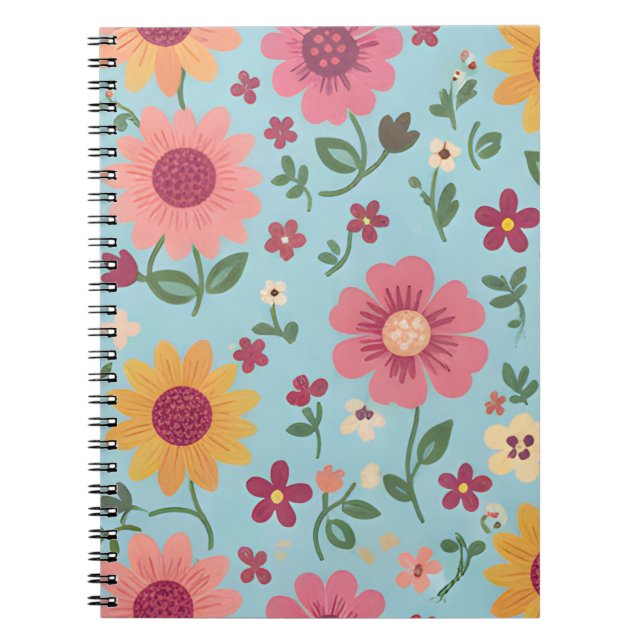 Sunny Meadows - Pink and Yellow Wildflower Pattern Notebook (Front)