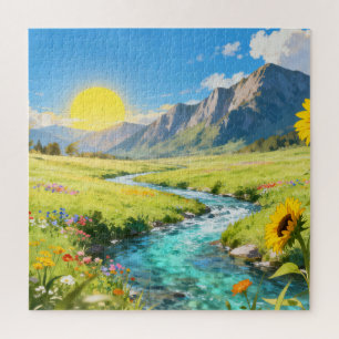 Sunny Mountain Meadow Jigsaw Puzzle