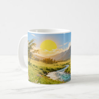 Sunny Mountain River Landscape Mug