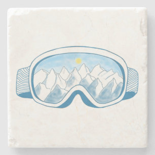 Sunny Mountain Ski Goggles Illustration  Stone Coaster