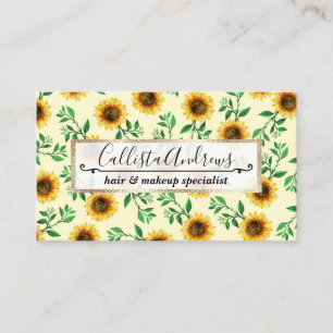 Sunny Neon Pastel Yellow Sunflowers Leaves Pattern Business Card