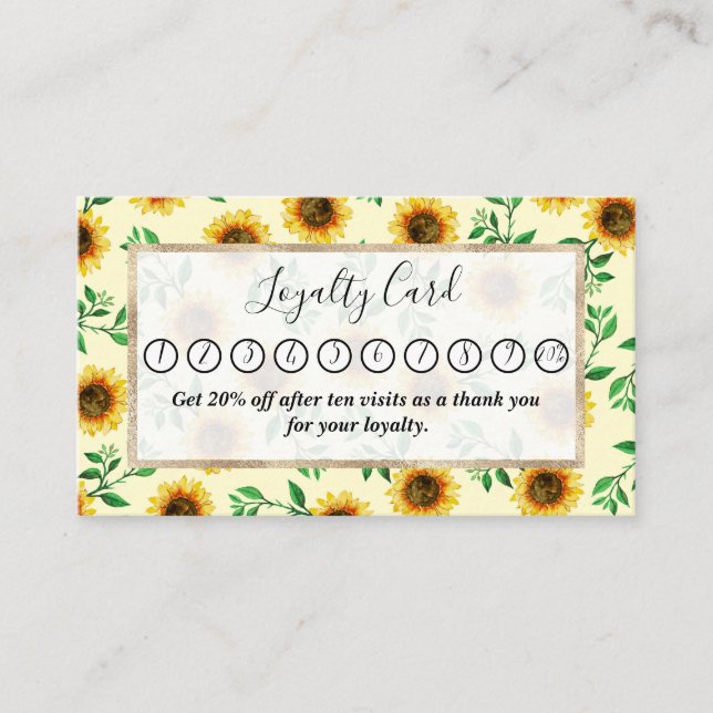 Sunny Neon Pastel Yellow Sunflowers Leaves Pattern Loyalty Card (Front)