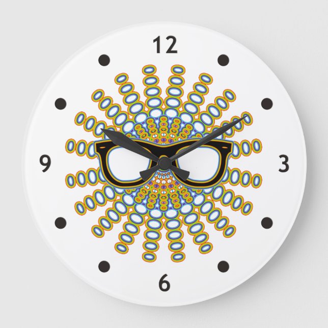 Sunny Nerd Glasses + your backgr. & ideas Large Clock (Front)