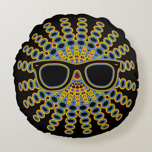 Sunny Nerd Glasses + your backgr. & ideas Round Cushion (Front)