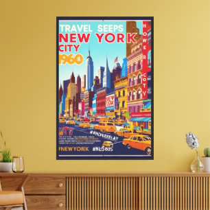 Sunny NYC Adventure 60s Style Illustration Canvas Print