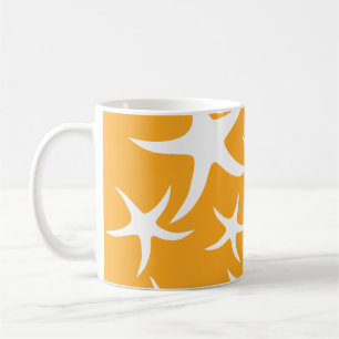 Sunny Orange and White Starfish Pattern. Coffee Mug