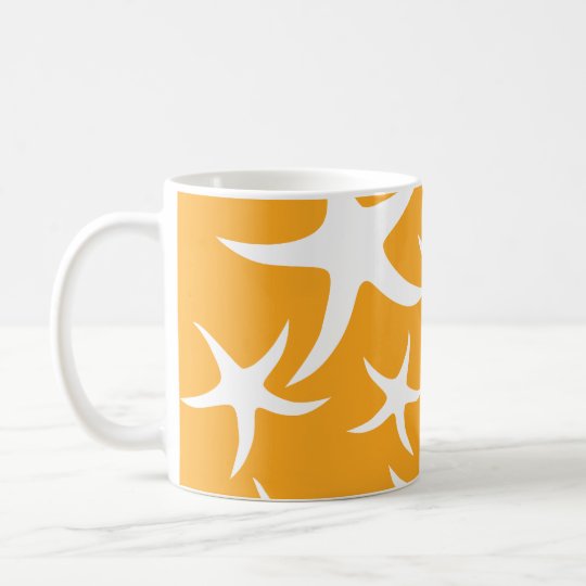 Sunny Orange and White Starfish Pattern. Coffee Mug